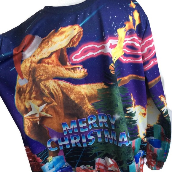 Ugly Xmas Sweater Epic Dinosaur Print XXL - Picture 1 of 5
